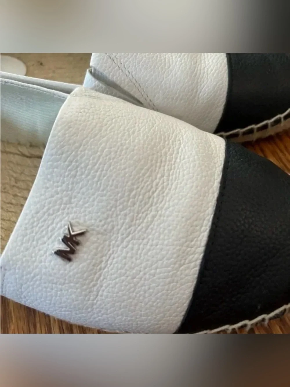 Michael Michael Kors Leather Two-Tone Espadrille Flats - White/Black Sz 7 Women